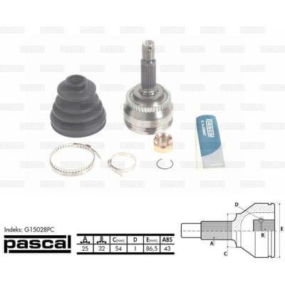 Homokineet reparatie set, aandrijfas PASCAL G15028PC