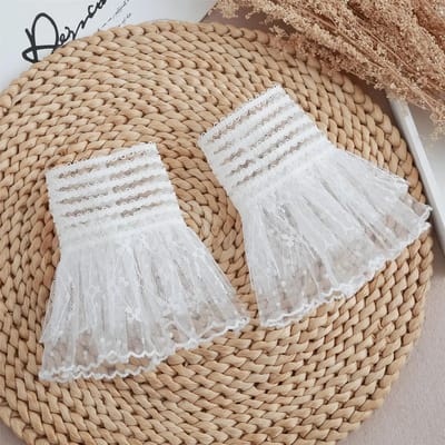 Vrouwen Afneembare Mouw Nep Manchetten Vrouwelijk Kant Dunne Geplooide Uitlopende Mouw Nep Manchetten Ruches Polsband Decoratief Accessoire One Size