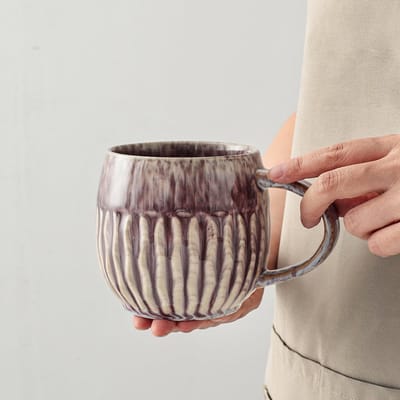 VHV-Mok - Koffiemok - Grote mok - Koffiebeker - 600 ml - Keramiek - Vaatwasserbestendig - Magnetronbestendig - Voor koffie en thee - Modern design - Paars