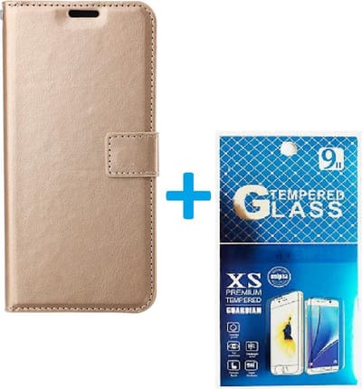 Portemonnee Bookcase Hoesje + 2 Pack Glas Geschikt voor: Samsung Galaxy A22 4G - goud