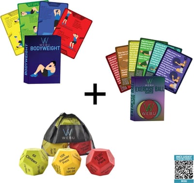 WEBU Workout Dobbelstenen + Bodyweight Kaarten + Exercise Ball trainingskaarten | Incl. Trainingsvideo's - Fitness - Crossfit - Thuis Sporten - Krachttraining - Yoga