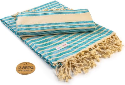 ARTG® Hamamzz - Hamamdoek - Original Bodrum DeLuxe - Turquoise/Creme - 100 x 180 cm - AR055