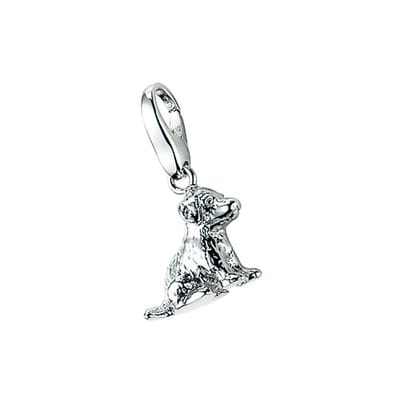 Giorgio Martello charm, bedel, hanger 925/000 gerhodineerd gepolijst zilver zittende hond met karabijnslot.