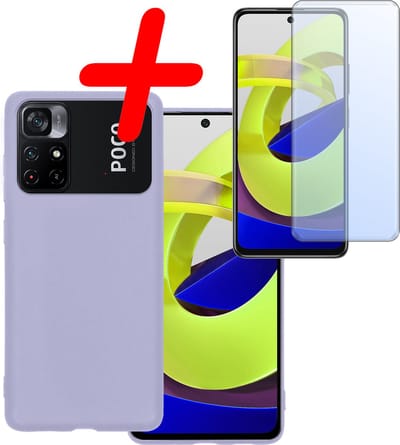 Hoesje Met Screenprotector - Geschikt voor Xiaomi Poco M4 Pro 5G - Sterk & Shockproof - Back Cover - Siliconen Case - Telefoon Hoes - Lila