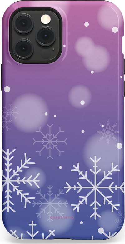 Casetastic hoesje geschikt voor Apple iPhone 12 / Apple iPhone 12 Pro - MagSafe - Dubbellaagse bescherming - Winter Sneeuw Paarse Roze Gloed - Fashion Case - Lavendel