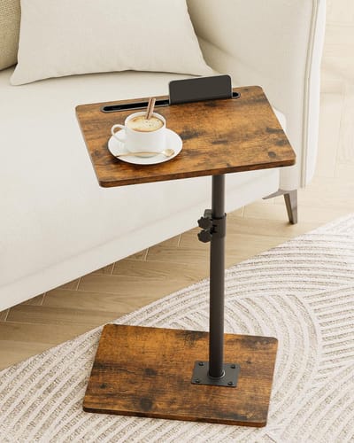 Bijzettafel Bank - Eindtafel C-vorm - Snacks en Drankjes - 360° Draaibaar Verstelbaar - 30 x 40 x 86 cm