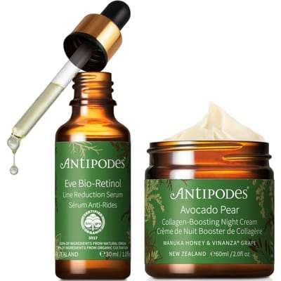 Antipodes Eve Bio-Retinol Line Reduction Serum 30ml, Avocado Pear Collagen-Boosting Night Cream 60ml Bundle
