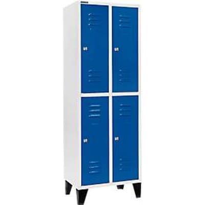 Schäfer Shop Select Kledinglocker, 2 x 2 compartimenten, 300 mm, met poten, cilinderslot, deur gentiaanblauw