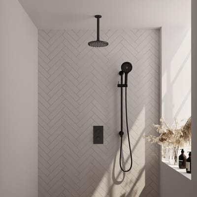 Brauer Black Edition Thermostatische Regendoucheset Inbouw - Hoofddouche 20 cm - 3 Weg - Handdouche 3 Standen - Doucheslang - Geintegreerde Glijstang - Mat Zwart