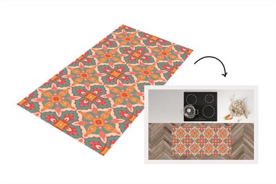 Keukenloper 120x60 cm - Keukenmat vinyl Patroon - Hippie - Oranje - Keukenmatten loper - Keuken vloerkleed tapijt