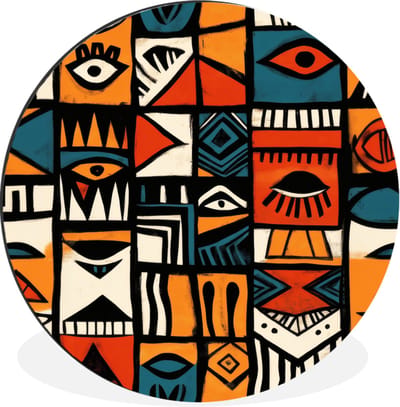 WallCircle - Wandcirkel - Muurcirkel - Abstract - Gezichten - Mozaïek - Aluminium - Dibond - 30x30 cm - Binnen en Buiten