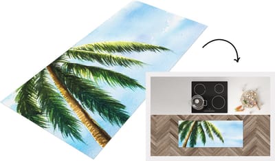 Keukenloper - Loper keuken - Palmboom - Lucht - Waterverf - 120x50 cm - Keukenloper vinyl