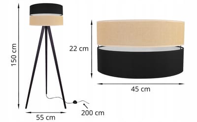 Light-Home JUTA 2450/45 - Vloerlamp - Tripod - Hout - Stoffen Lampenkap - Zwart