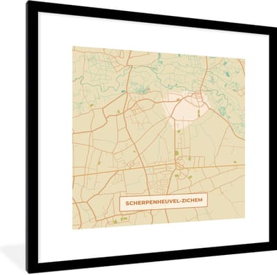 Fotolijst incl. Poster - Plattegrond - Kaart - Stadskaart - Vintage - Scherpenheuvel-Zichem - 40x40 cm - Posterlijst