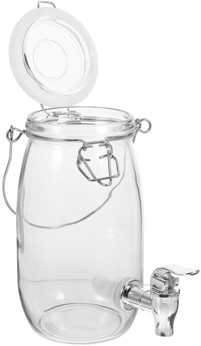 Dailygoods- Drankdispenser 1 Liter - Waterdispenser - Limonadetap - Glas met Tapkraan - Siliconen Afdichtring - Veilig en Hygiënisch - Sapdispenser