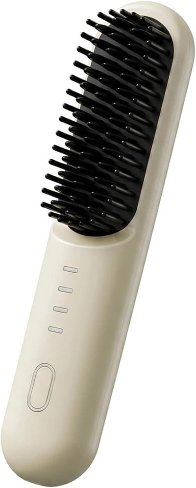 Draadloze stijltang borstel - draagbare 2 in 1 haar stijltang en styling borstel met eiwitverzorging en 4 warmte-instellingen reizen styling tool beige