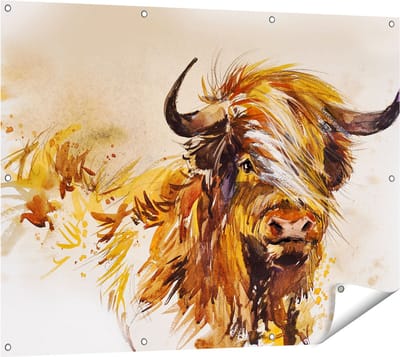 Gards Tuinposter Schotse Hooglander Koe - Abstract - 120x90 cm - Tuindoek - Tuindecoratie - Wanddecoratie buiten - Tuinschilderij