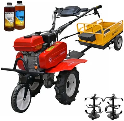 Rotakt RO70SS Junior – Benzine Motocultor 7PK 212cc, Werkbreedte 56-83 cm, 2+1 Versnellingen, Frezen, Rubberbanden 4.00-8, Aanhanger + 2L Olie