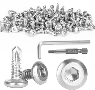 Set van 80 zelftappende schroeven van roestvrij staal, M5.5x16mm, met inbussleutel voor eenvoudige montage en bevestiging van platen