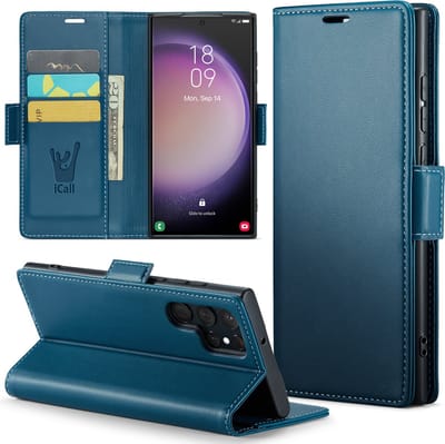 Hoesje geschikt voor Samsung Galaxy S23 Ultra - HyperCase Book Cover Kunstleer Blauw