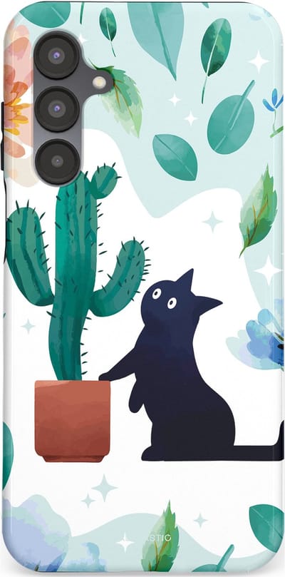 Casetastic hoesje geschikt voor Samsung Galaxy A16 - Dubbellaagse bescherming - Cactuskat - Fashion Case - Lichtgrijs Turquoise Wit Mintgroen