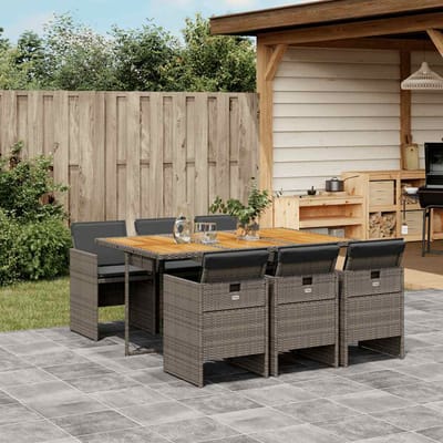vidaXL - 7-delige - Tuinset - met - kussens - poly - rattan - grijs