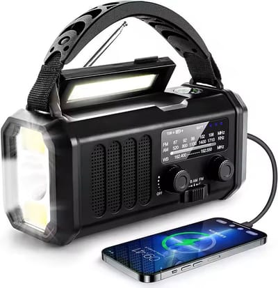 Noodradio - Powerbank - zaklamp - compas - solar - oplaadbaar - 10000mAh - Zwart