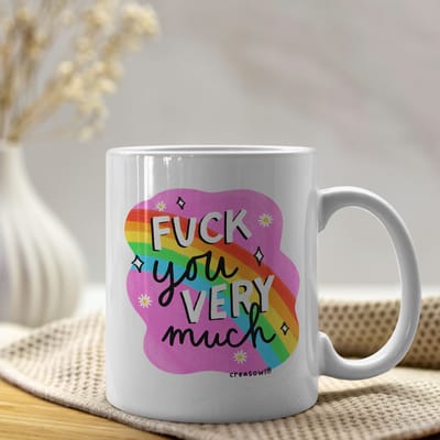 Creasowl® F*ck You Very Much Mok – Grappige Witte Keramische Koffiemok 330ml - Sarcastische Tekst Mok - Origineel Cadeau voor Vrienden, Collega’s of Humor Fans