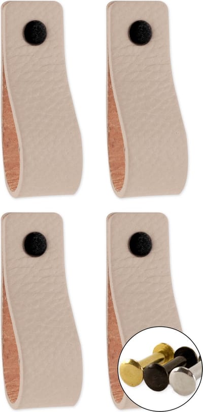 Leren handgrepen - Licht Grijs - 4 stuks - 16,5 x 2,5 cm - incl. 3 kleuren schroeven - Handgrepen leer - Leren meubelgreep - Leren handvaten kast - Leren lus - Handgreep kast leer - Leren greepjes - Handvat leer - Leren deurgreep - Leren handgreep