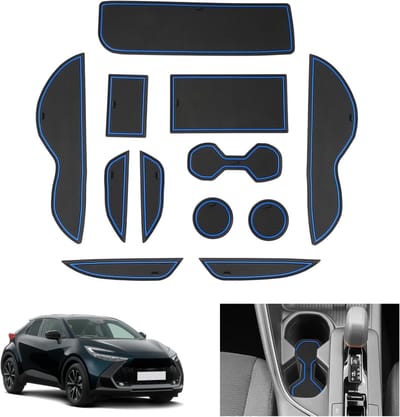 Anti-slip Rubber Mat Set voor Toyota C-HR Hybrid 2024 2025 - Non-slip Center Console en Cup Holder Accessoires, Blauwe Matten voor Deur en Voetruimte