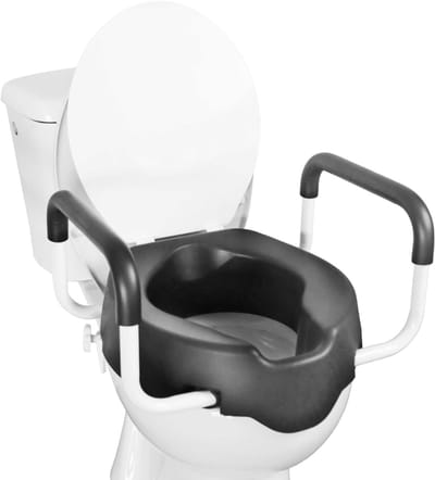Aura® Toiletverhoger met Armleuning - Voor Ouderen – Toiletframe - Toilet lift – Wit/Zwart - 23cm x 47cm x 3cm