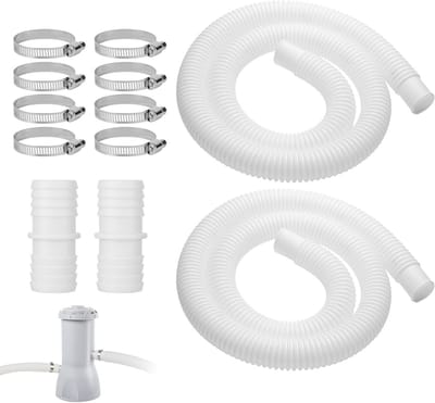 Set van 2 zwembadslangen van 32 mm en 2 meter met 8 veiligheidsclips en 2 slangkoppelingen voor zwembadpomp, filterpomp en zwembadonderhoud