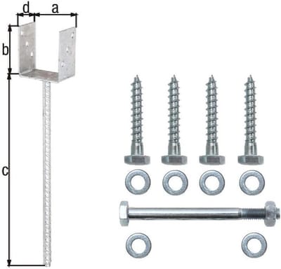Paaldragers Set - Paalhouders Beton - Palen Bevestigen - Extra Lange Ankers - 91 x 100 x 400 mm - Verzinkt