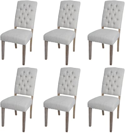 Set van 6 eetkamerstoelen MCW-O66b, keukenstoel gestoffeerde stoel, Chesterfield-klinknagels stof/textiel, lichtgrijs
