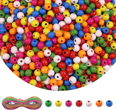 Kleurige Houten Kralen 1000 Stuks met Gat 6mm en 5m Elastisch Touw voor DIY Armbanden en Kettingen, Creatieve Handwerk Decoraties