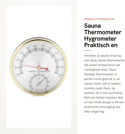 Dailygoods - Sauna Thermometer - Hygrometer - Praktisch en Mooi Design - Metalen Dial - Temperatuur en Vochtigheid - Geschikt voor Thuis en Sauna - 10...