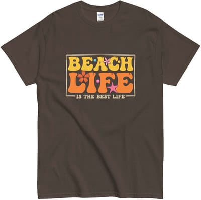 Dames en Heren Zomer T Shirt - Beach Life - Strandleven - Katoen - Bruin - S
