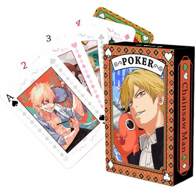 Anime Poker Speelgoed Chainsaw Man Spelkaarten Pochita Denji Cosplay Hardcover Collectie Cadeau