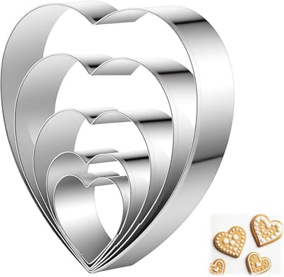 Set van 5 Hartvormige Uitsteekvormpjes van RVS, Grote Koekjesuitstekers voor Valentijnsdag, Bakaccessoires voor Fondant en DIY Koekjesdecoratie