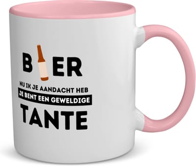 Akyol - bier, nu ik je aandacht heb je bent een geweldige tante koffiemok - theemok - roze - Tante - de beste tante - verjaardagscadeau - verjaardag - cadeau - cadeautje voor tante - tante artikelen - kado - geschenk - gift - 350 ML inhoud