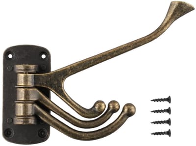 Roterende haak met 3 opvouwbare armen met schroeven, bronzen muurhaken, geschikt voor handdoeken, badjassen, tassen, badkamer, slaapkamer, entree