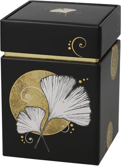 Goebel - Lotus | Theedoos Ginkgo Zwart | Metaal - 11cm - bewaardoos - 4 stuks