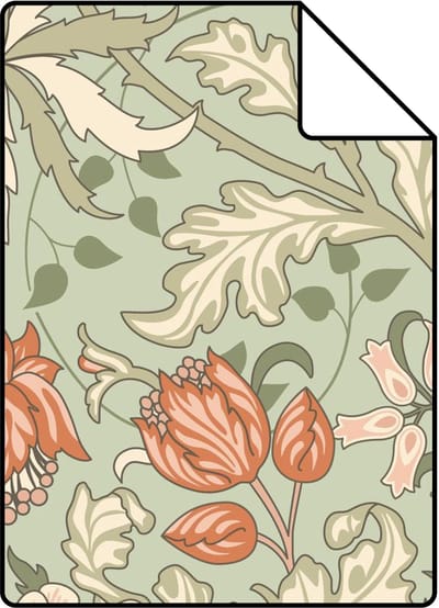 Proefstaal ESTAhome behang vintage bloemen in art nouveau stijl groen en terracotta - 26.5 x 21 cm - 131180-S