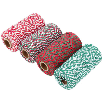 4 Rouleaux Cordelettes de Boulanger Coton Colorée Cordelettes 2mm pour Projets Loisirs Créatifs Emballage Cadeaux Décorations de Fêtes