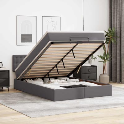 vidaXL - Ottoman - bed - met - matras - 140x190cm - kunstleer - grijs