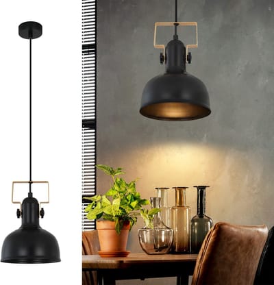 NETTLIFE Hanglamp E27 - Zwart - IJzeren - draaibaar Eetkamerlamp - Vintage - voor Eettafel | Slaapkamer | Keuken | Bar | Hal | Woonkamer - MAX.40W-excl. lichtbron