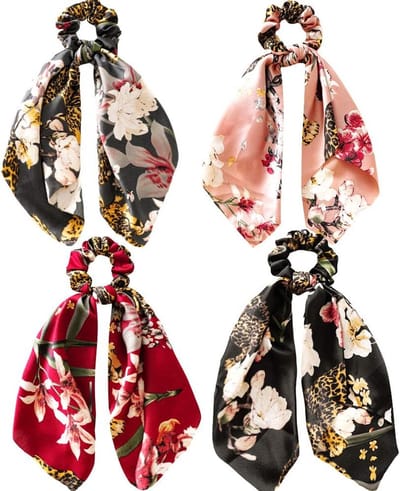 Luxe Zijden Scrunchies met Strik en Bloemenprint – Haaraccessoire voor dames