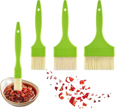Set van 4 Kookborstels in Groen - Grillborstels, Broodborstels en Bakborstels met Haak voor Boter, Marinades en Sauzen