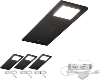 Lemilux Veda Keukenkast Verlichting set van 3 stuks - met Dimmer - Zwart Aluminum - Warm wit
