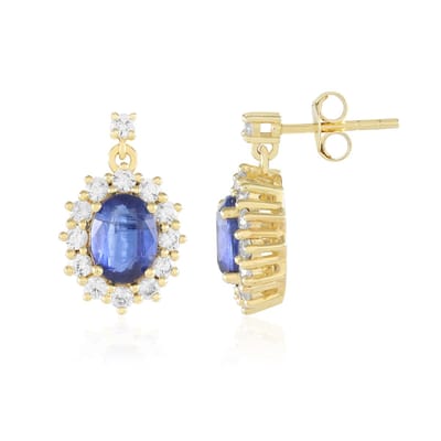 Cavill - Zilveren Oorbellen - 925 Sterling Zilver Verguld - Nepal Kyaniet Ovaal 2,685 ct - 26 Zirkonia 1,632 ct - Luxe Handgemaakte Sieraden Blauw